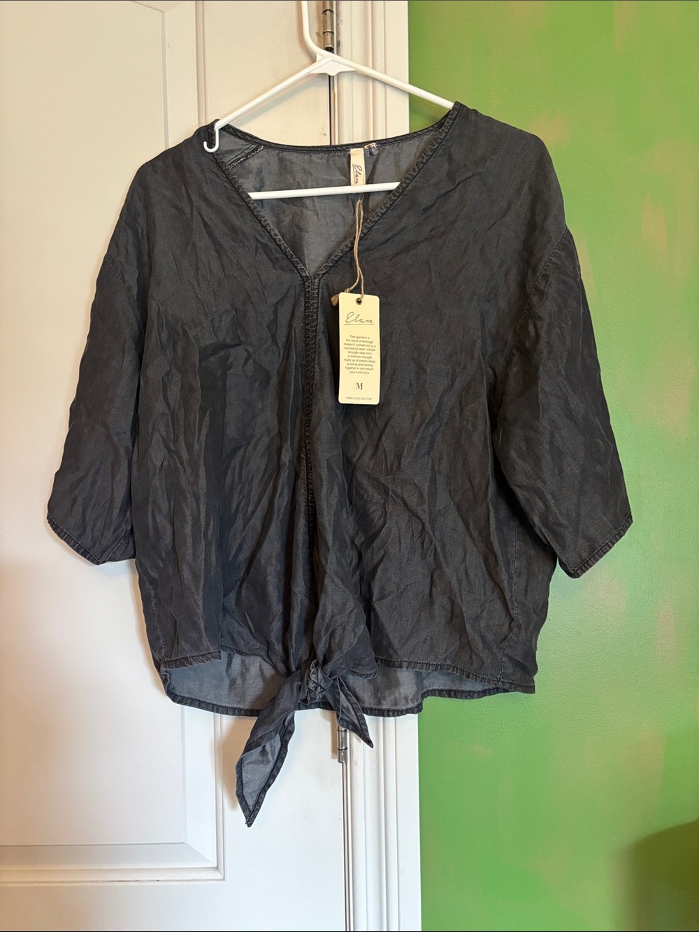 Elan Washed Black Tie-Front Top. NWT. Medium